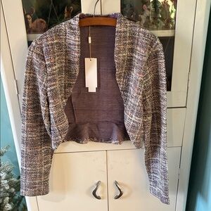 Belle Poque sz L Purple Tweed Cropped Jacket nwt metallic threading